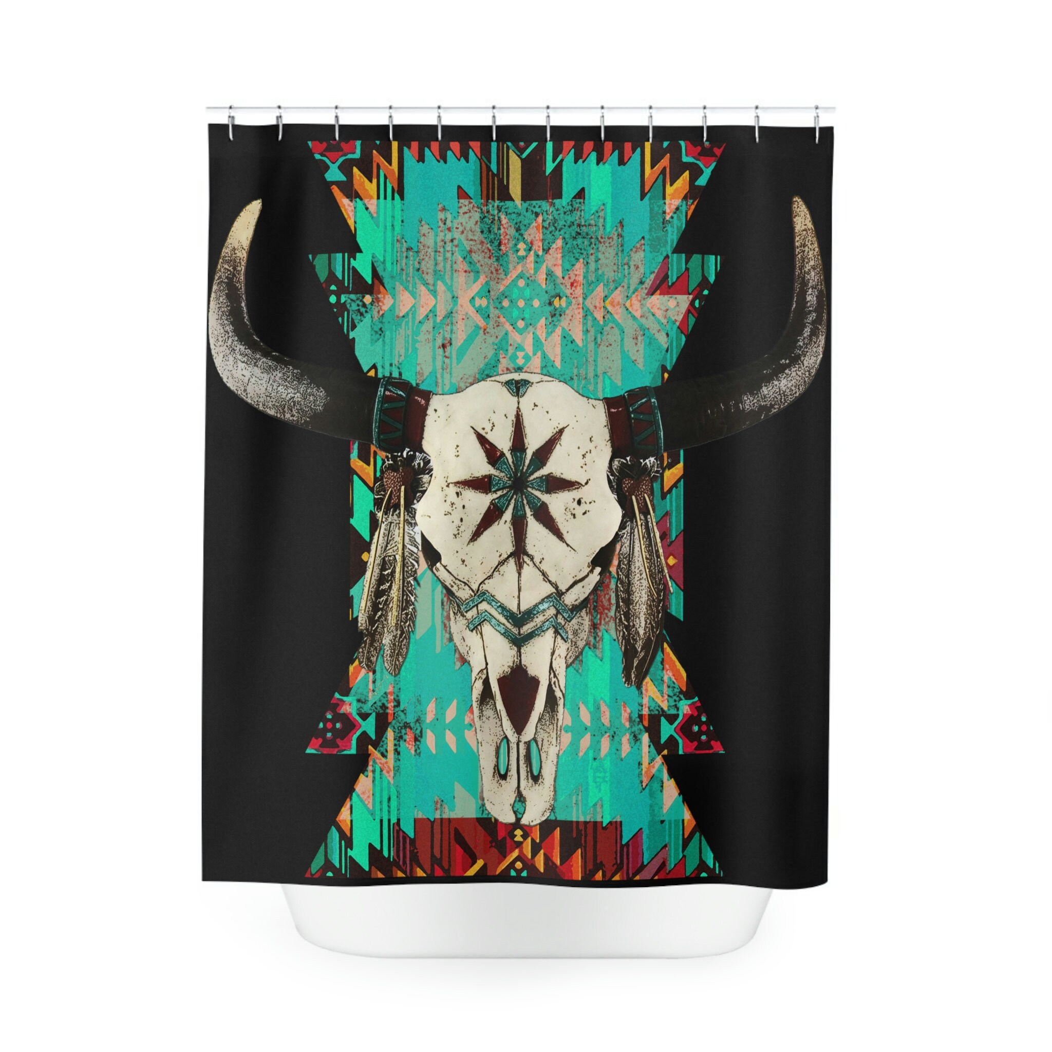 Western Skull Watercolor Print Shower Curtain for Bathroom Decor