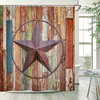 Western Texas Star Retro Wooden Board Shower Curtain in Barn Door Design