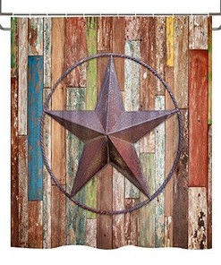 Western Texas Star Retro Wooden Board Shower Curtain in Barn Door Design