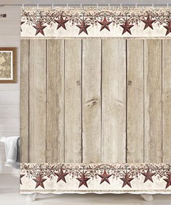 Western Texas Star Shower Curtain with Primitive Berries and Wood Plank Background