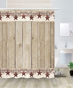 Western Texas Star Shower Curtain with Primitive Berries and Wood Plank Background