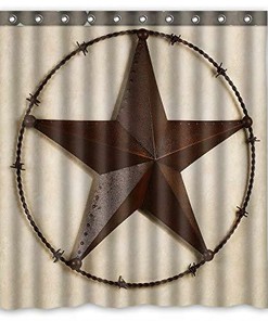Western Texas Star Waterproof Bathroom Shower Curtain for Rustic Western Bathroom Decor