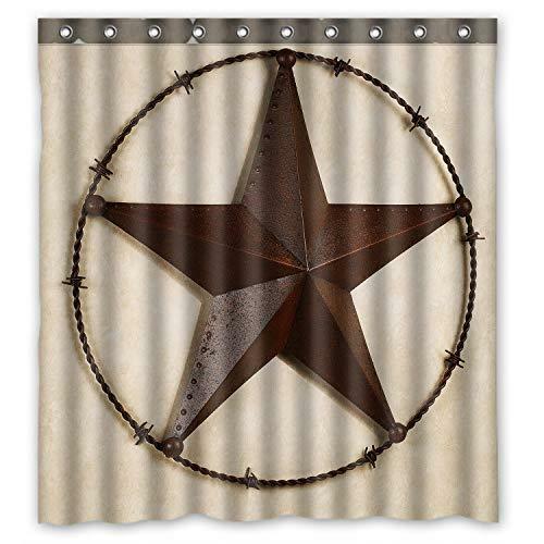 Western Texas Star Waterproof Bathroom Shower Curtain for Rustic Western Bathroom Decor
