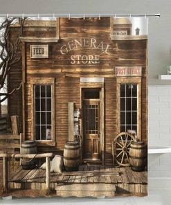 Western Town Cowboy Shower and Bath Curtain Set - Cowboy-Inspired Bathroom Decor 