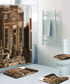 Western Town Cowboy Shower and Bath Curtain Set - Cowboy-Inspired Bathroom Decor