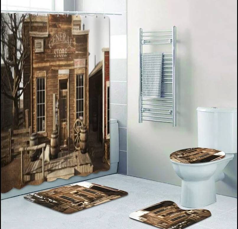 Western Town Cowboy Shower and Bath Curtain Set - Cowboy-Inspired Bathroom Decor