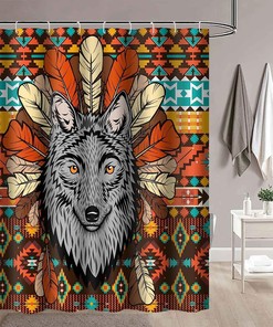 Western Tribal Southwestern Boho Tribe Wolf Shower Curtain - Native American Bathroom Decor