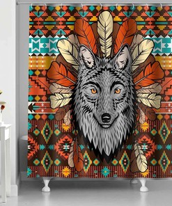 Western Tribal Southwestern Boho Tribe Wolf Shower Curtain - Native American Bathroom Decor