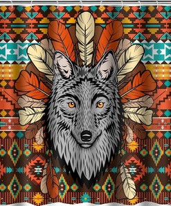Western Tribal Southwestern Boho Tribe Wolf Shower Curtain - Native American Bathroom Decor