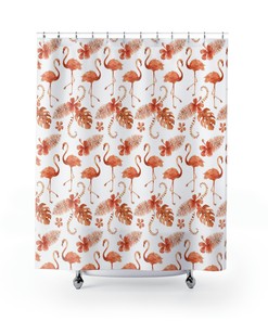 Western Tropical Flamingo Shower Curtain In Terracotta, Trendy Bathroom Accessory With Waterproof Fabric