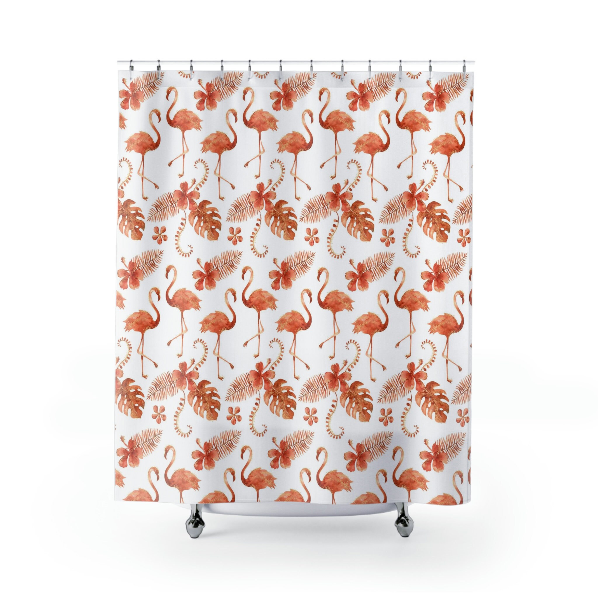 Western Tropical Flamingo Shower Curtain In Terracotta, Trendy Bathroom Accessory With Waterproof Fabric