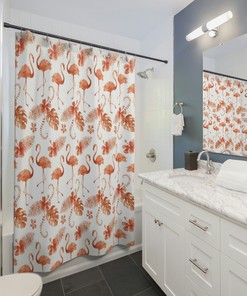 Western Tropical Flamingo Shower Curtain In Terracotta, Trendy Bathroom Accessory With Waterproof Fabric