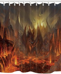 Western Volcano Myth Animal Red Dragon Shower Curtain for Medieval Fantasy Kids Dream Bathroom Decor