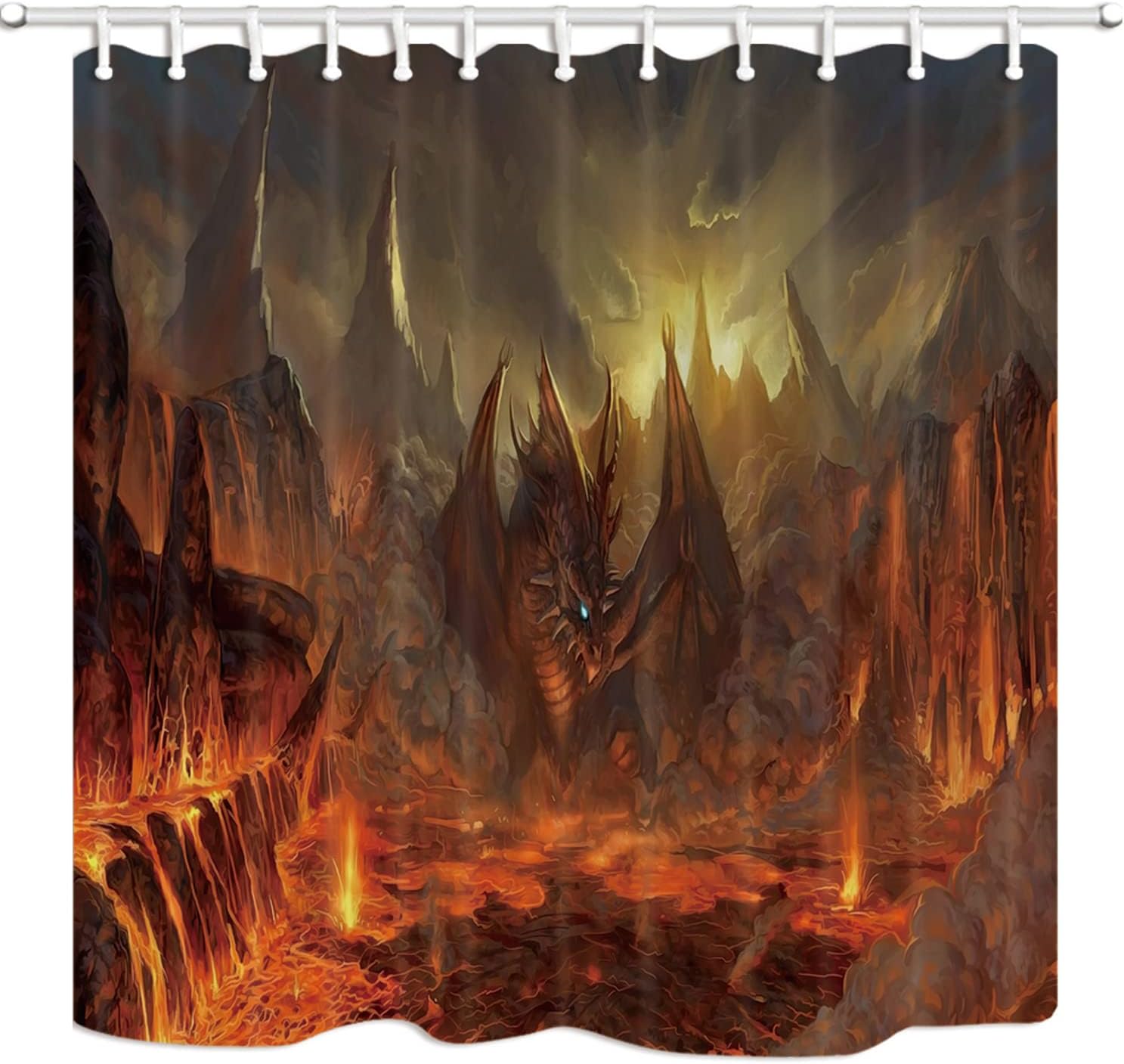 Western Volcano Myth Animal Red Dragon Shower Curtain for Medieval Fantasy Kids Dream Bathroom Decor