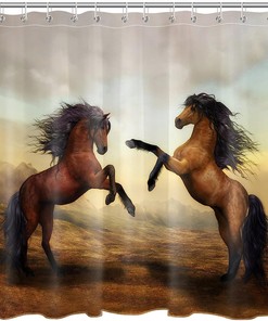 Western Wildlife Horse Running on Mountain Shower Curtain Fabric for Bathroom Decor