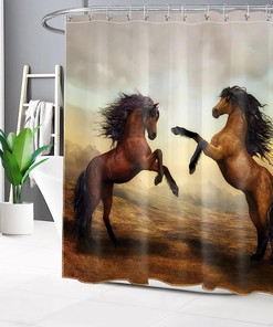 Western Wildlife Horse Running on Mountain Shower Curtain Fabric for Bathroom Decor