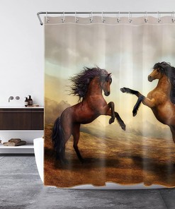 Western Wildlife Horse Running on Mountain Shower Curtain Fabric for Bathroom Decor