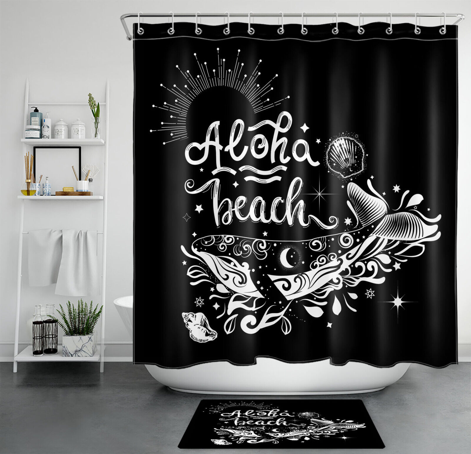 Whale Beach Shower Curtain - Ocean Themed Bathroom Decor