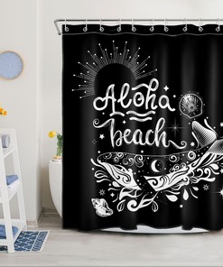 Whale Beach Shower Curtain - Ocean Themed Bathroom Decor