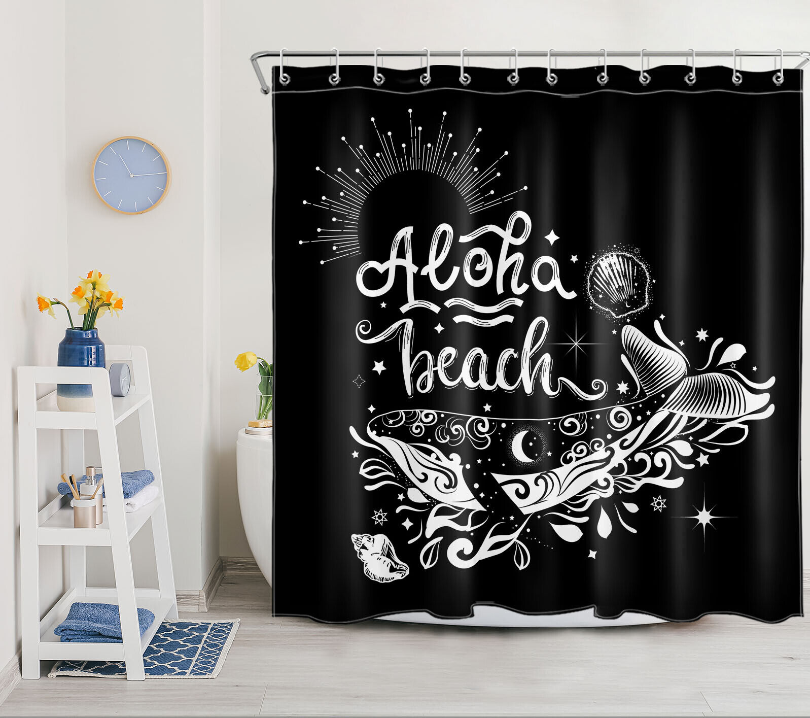 Whale Beach Shower Curtain - Ocean Themed Bathroom Decor