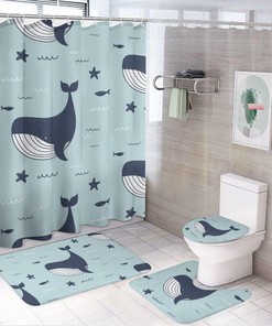 Whale Dolphins and Sea Stars Ocean Adventure Shower Curtain, Waterproof Bathroom Decor by Vantaso