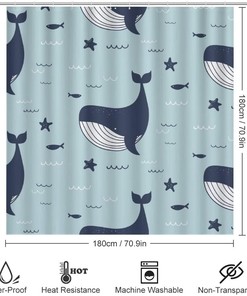 Whale Dolphins and Sea Stars Ocean Adventure Shower Curtain, Waterproof Bathroom Decor by Vantaso