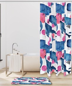 Whale Geometrical Elements Shower Curtain for Modern Bathroom Decor