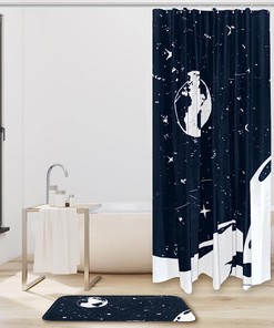 Whale Moon Starry Sky Print Shower Curtain for Bathroom