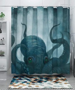 Whale Ocean Shower Curtain - Waterproof Fabric Bathroom Curtain with Marine Animal Decor