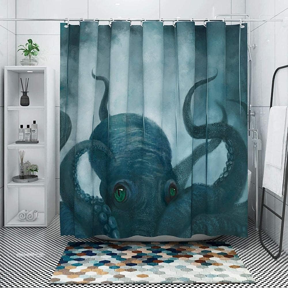 Whale Ocean Shower Curtain - Waterproof Fabric Bathroom Curtain with Marine Animal Decor