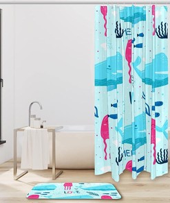 Whale Octopus Blue Waterproof Bathroom Curtain for Your Shower