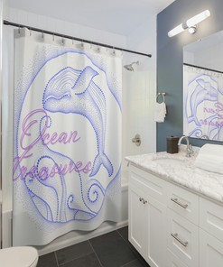 Whale Print Ocean Shower Curtain for Nautical Bathroom Decor