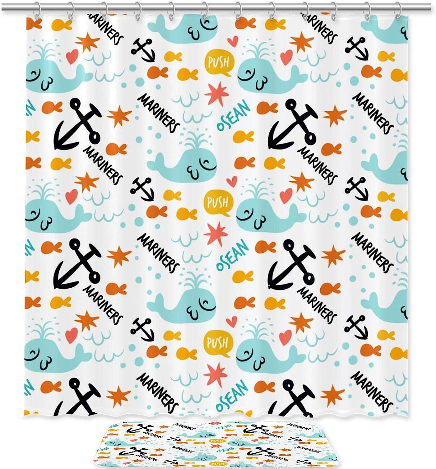 Whale Print Waterproof Colorful Shower Curtain For A Playful Bathroom Theme