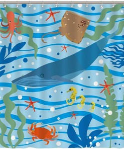 Whale Sea Horse Pattern Shower Curtain - Custom Durable Fabric