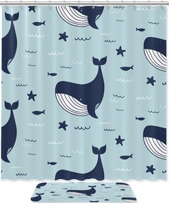 Whale Sea Shower Curtain for Laid-back Beach House Bathroom Design