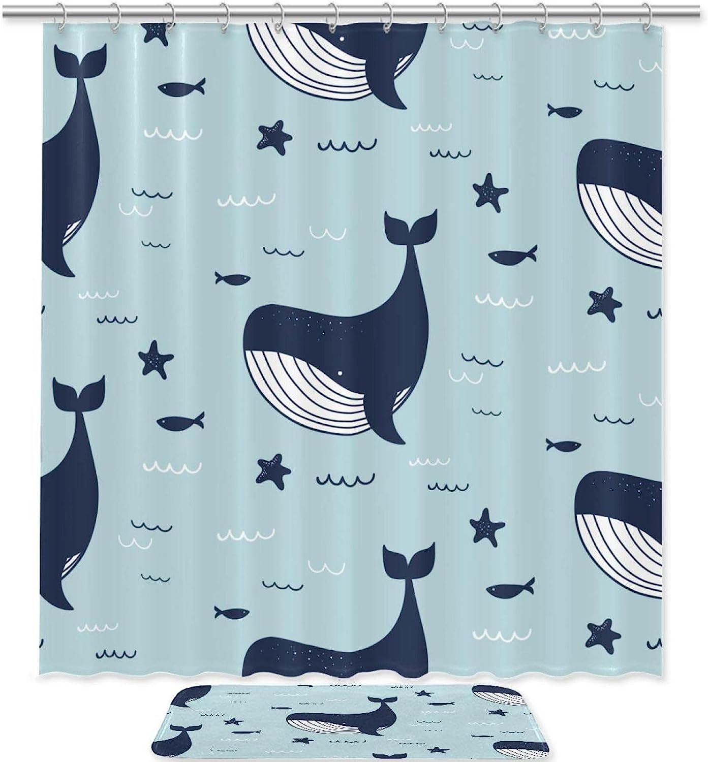 Whale Sea Shower Curtain for Laid-back Beach House Bathroom Design