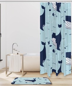 Whale Sea Shower Curtain for Laid-back Beach House Bathroom Design