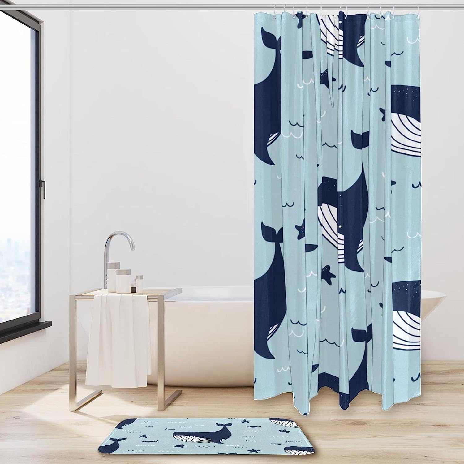Whale Sea Shower Curtain for Laid-back Beach House Bathroom Design