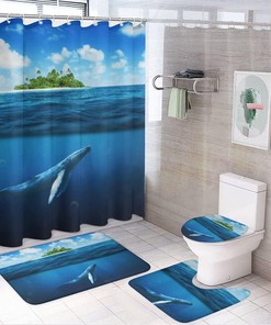 Whale Shark Island Adventure Shower Curtain, Waterproof Bathroom Decor by Vantaso