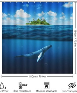 Whale Shark Island Adventure Shower Curtain, Waterproof Bathroom Decor by Vantaso