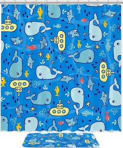 Whale Shark Submarine Waterproof Shower Curtain to Brighten Your Bathroom 