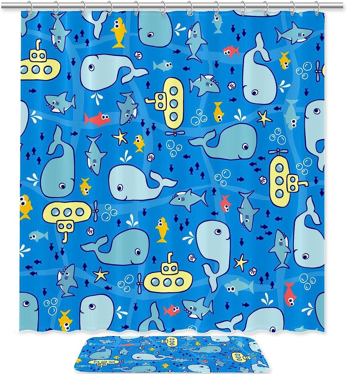 Whale Shark Submarine Waterproof Shower Curtain to Brighten Your Bathroom