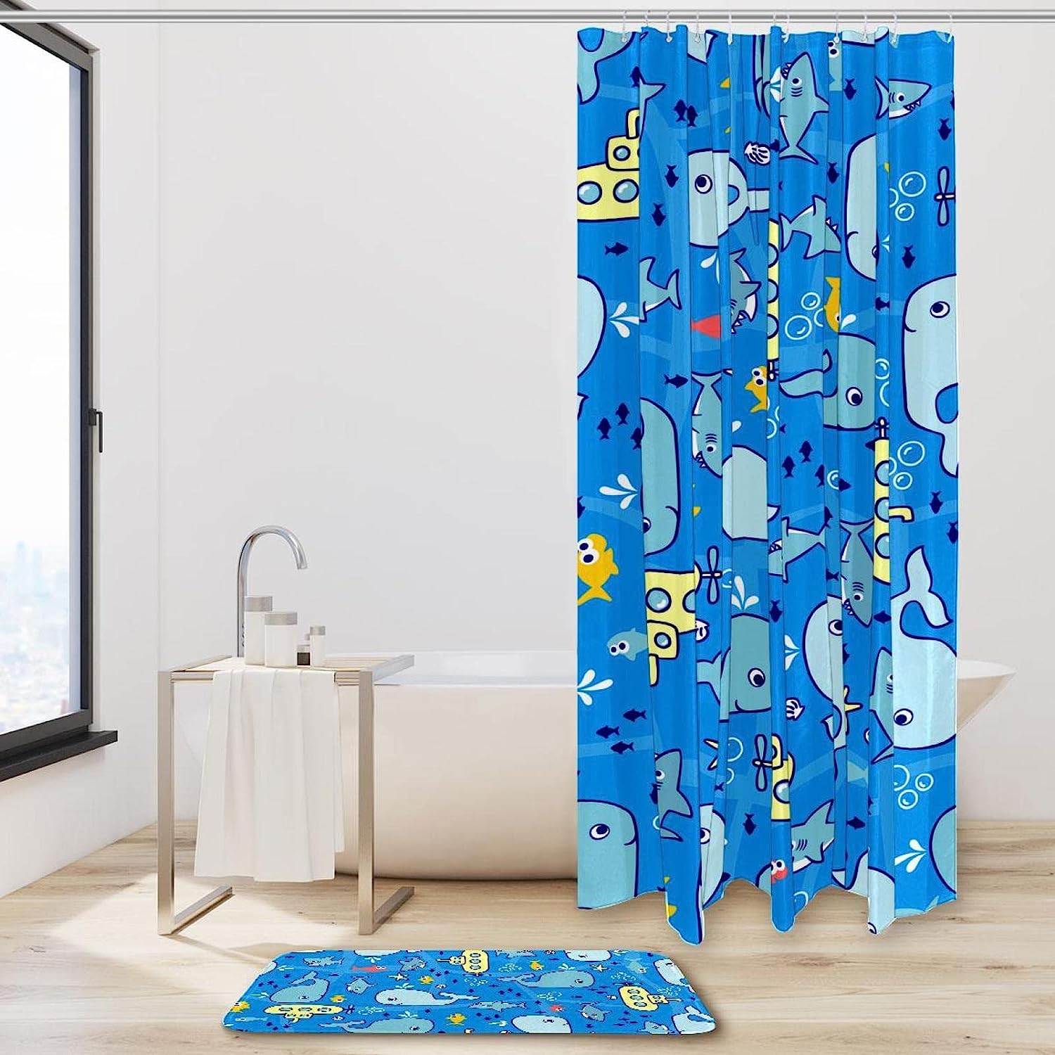 Whale Shark Submarine Waterproof Shower Curtain to Brighten Your Bathroom