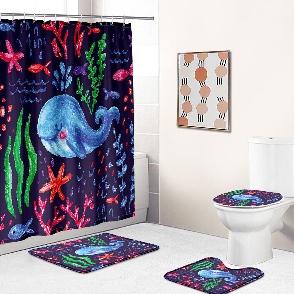 Whale Shower Curtain With Bathroom Lid Cover - A Beautiful And Underwater Addition To Your Bathroom