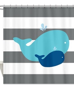 Whale Shower Curtain for Siblings-Shared Bathroom with Cute Pictorial Design