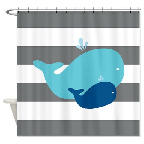 Whale Shower Curtain for Siblings-Shared Bathroom with Cute Pictorial Design