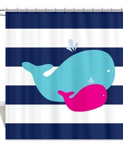 Whale Shower Curtain for Siblings-Shared Bathroom with Cute Pictorial Design