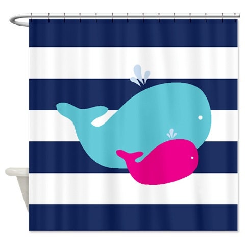 Whale Shower Curtain for Siblings-Shared Bathroom with Cute Pictorial Design