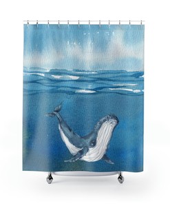 Whale Shower Curtain with Waterproof Fabric for Easy Maintenance