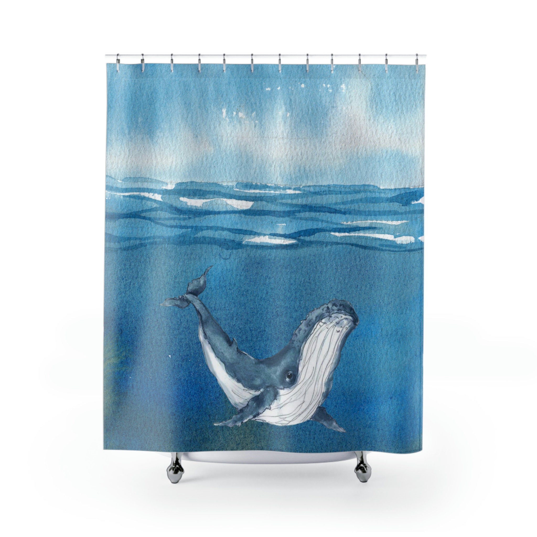 Whale Shower Curtain with Waterproof Fabric for Easy Maintenance